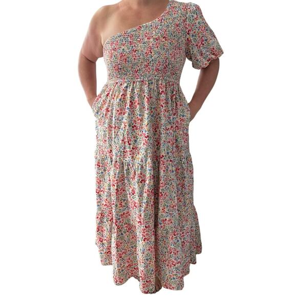 Arula Abriella Ditzy Floral Smocked 1 Shoulder Puff Sleeve Dress Pockets Size 3X - Picture 11 of 11
